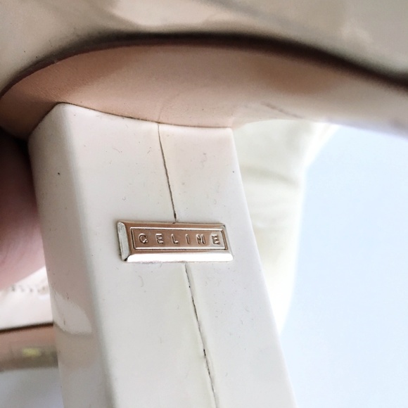 ⚡️SOLD⚡️ Vintage 70's Céline cream Go Go retro patent leather heeled boots - Picture 4 of 6